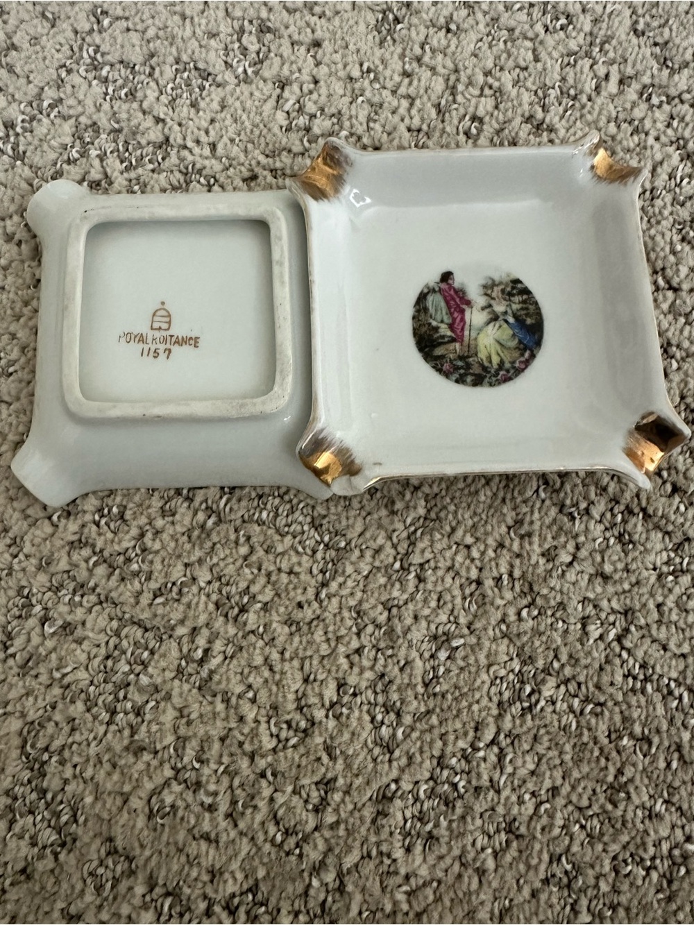 Porcelain Ash Trays Dish with Gold Accents - Set of 2